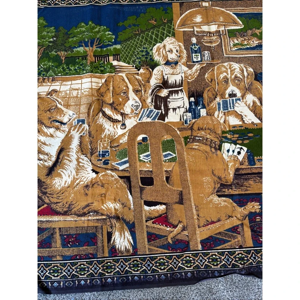 Vtg Dogs Playing Poker Wall Tapestry 70s Card Game Room 51